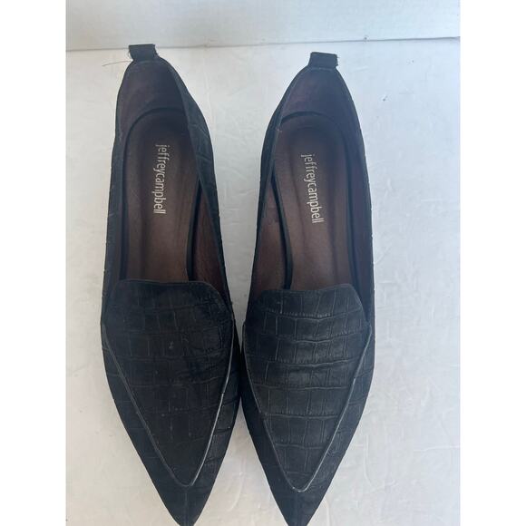 Jeffrey Campbell Black Suede Croc Viona Pointy Toe Round Sculpted Heel Shoes 9.5 - Picture 4 of 12